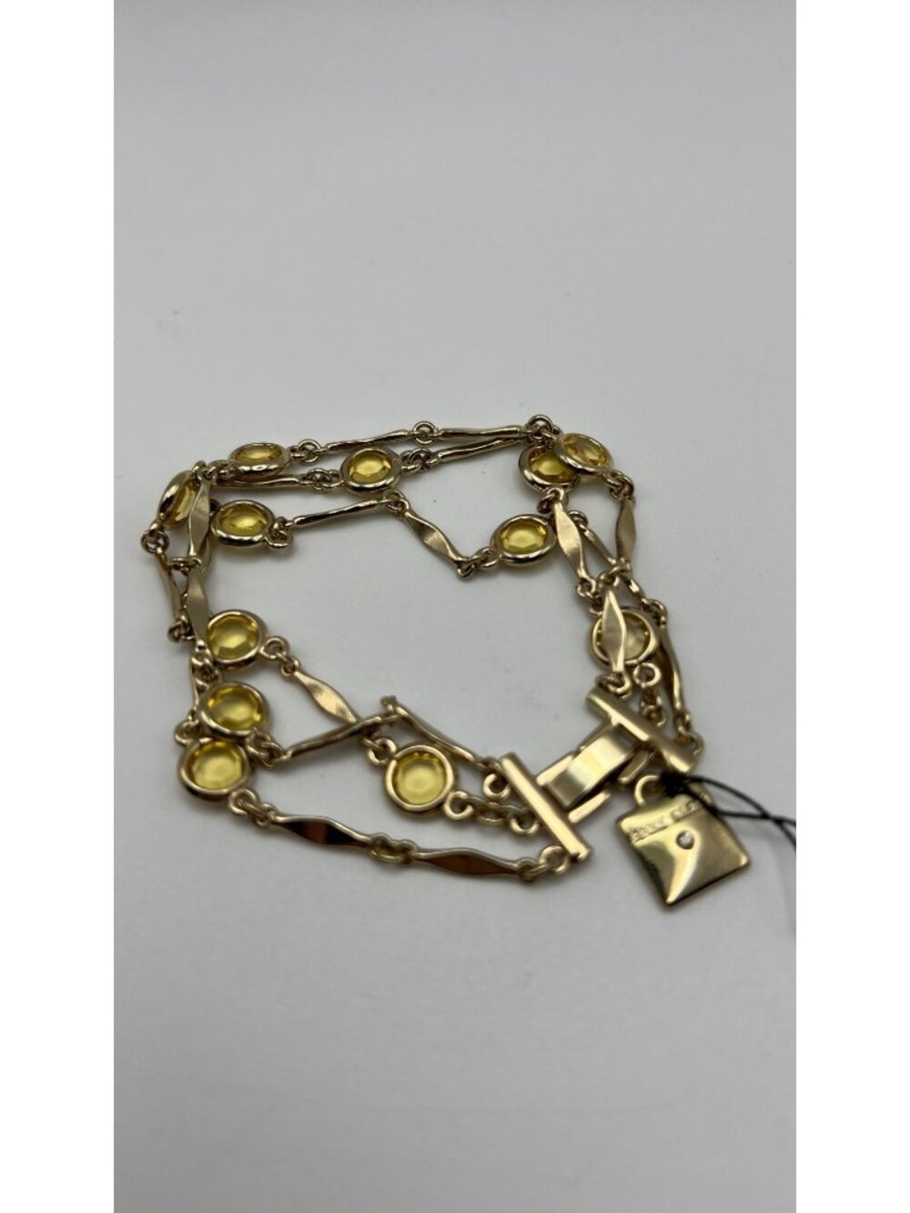 Anne Klein Triple-Row Gold-Tone Yellow Crystal Link Bracelet
